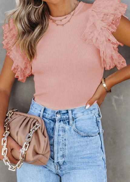 DOTTY MESH RUFFLE TOP