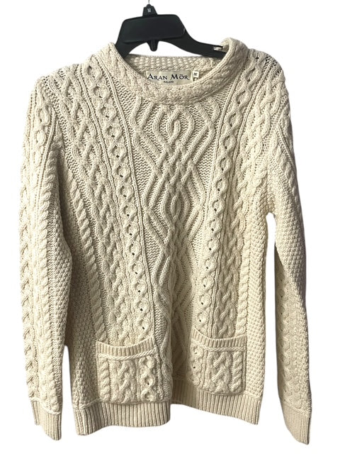 Cable Crew Neck Sweater with Pockets-Made: Aran Mor