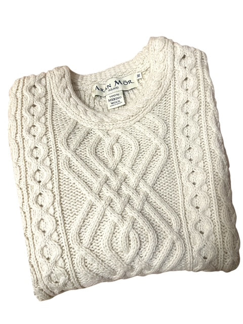 Cable Crew Neck Sweater with Pockets-Made: Aran Mor