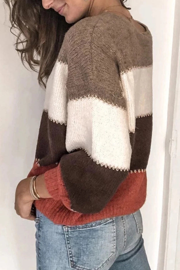 COLOR BLOCK LOOSE PULLOVER KNIT SWEATER Sold out!